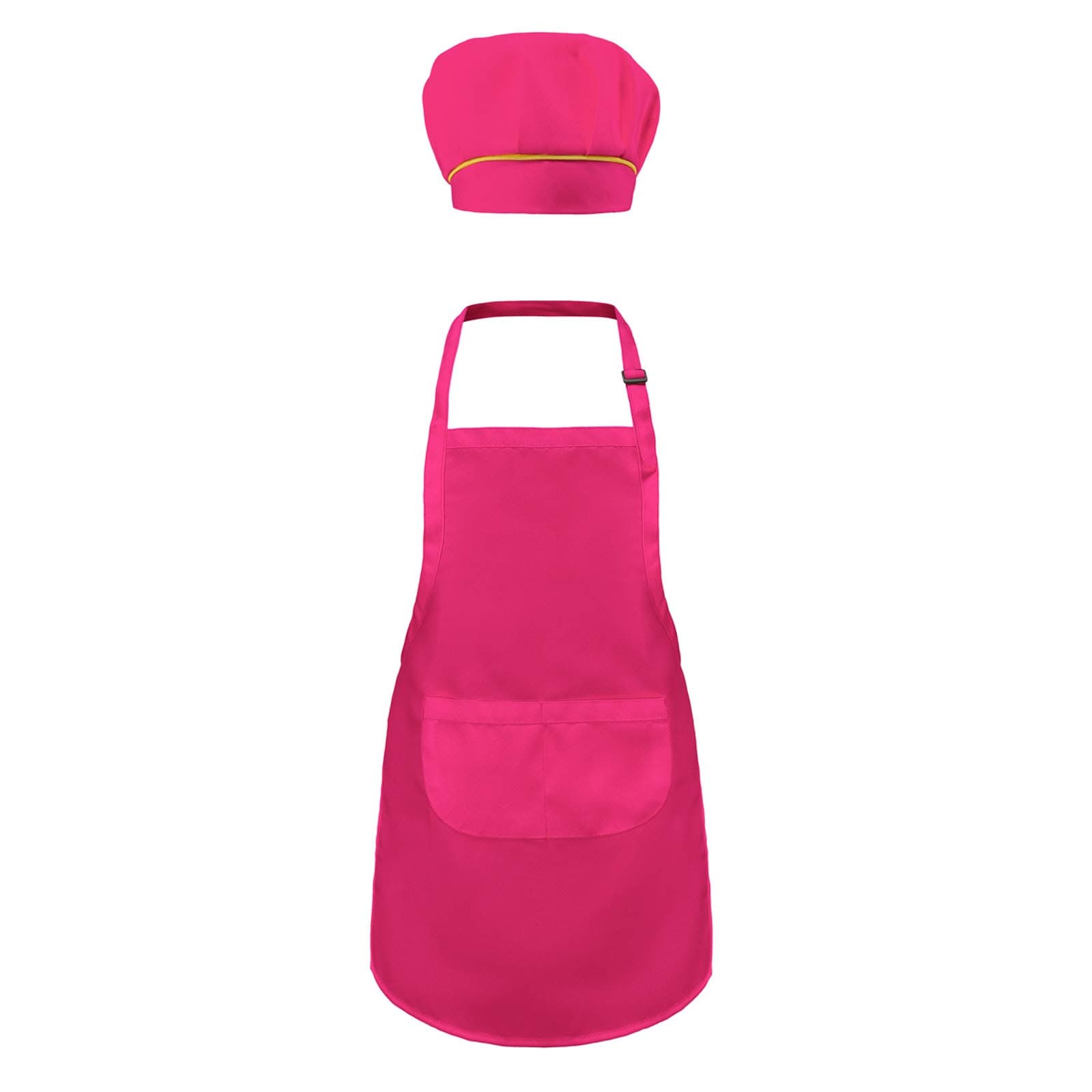 Kids Apron and Chef Hat Set - Adjustable Child Aprons with Pocket for Baking, Painting, Cooking and Kitchen Traing (6-12 Year, Pink)
