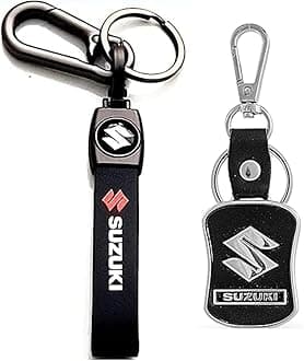 Suzuki Leather Big Strap Metal Hook Keychain Keyring Compatible With Swift Dzire, Brezza, Grand Vitara, Ciaz, Ertiga For Men Women Cars (Pack Of 2)