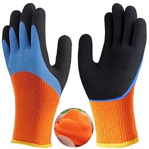 Waterproof Work Gloves 2 Pack, Grip Coating Polar Fleece Liner Super Comfortable, Improved Dexterity for Outdoor Garden Watering Mechanic Car Cleaning Cold Weather Multipurpose - 2 Pairs