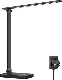 Lepro Desk Lamp, LED Desk Lamp with Power Adapter, 9.2W 750lm, Dimmable Desk Lamps Office, 5 Brightness Levels x 5 Colour Modes, Touch Control, Suit for Office, Study, Bedroom, Nails, Reading, Black