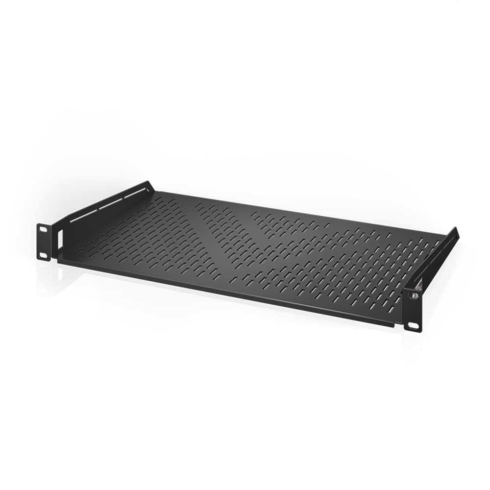 Vented Cantilever 1U Universal Rack Shelf, 10" Deep, for 19” Equipment Racks. Heavy-Duty 2.4mm Cold Rolled Steel, 60lbs Capacity