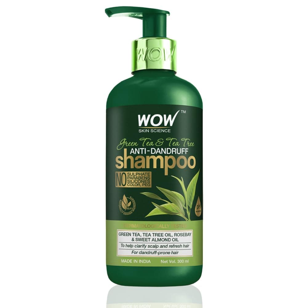 Wow Skin Science Green Tea & Tea Tree Anti-Dandruff Shampoo - No Sulphates, Parabens, Silicones, Color & Peg - 300 Ml