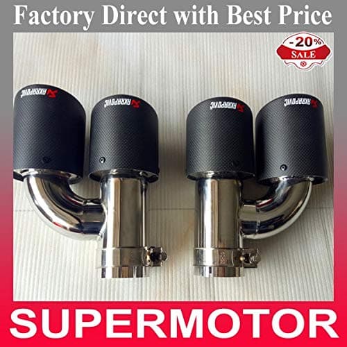 Factory Direct One Pair Universal akrapovic Exhaust tip Double end Pipe Dual Carbon Fiber+Stainless Steel for BMW Benz vw Golf - (Color: IN57 OUT89)