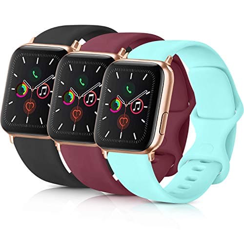 Pack 3 Compatible with Apple Watch Band 38mm 40mm 42mm 44mm, Soft Silicone Band Replacement for Apple iWatch Series 4, Series 3, Series 2, Series 1 (Black/Wine Red/Light Blue, 42mm/44mm-M/L)