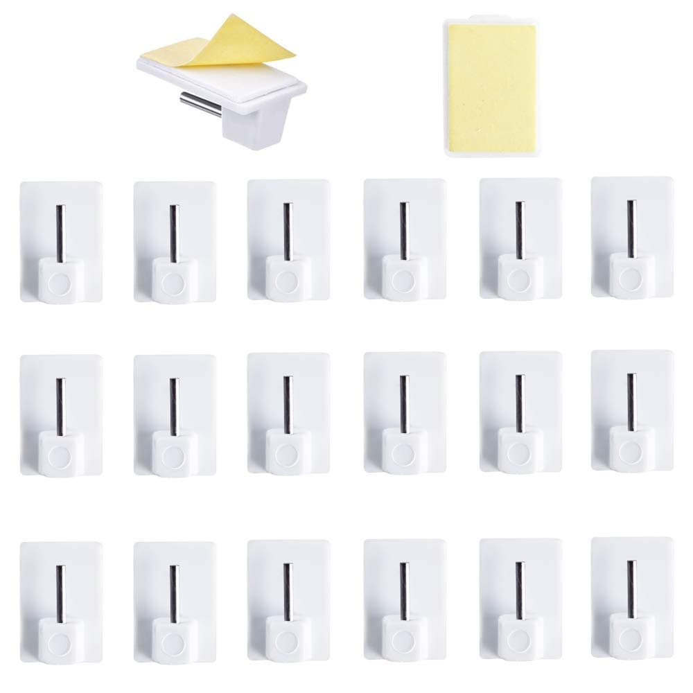 HO2NLE 20 Packs Self Adhesive Net Curtain Hooks for UPVC Window Hooks Plastic Sticky End Hook for Net Curtain Rods Bracket White 19x28mm