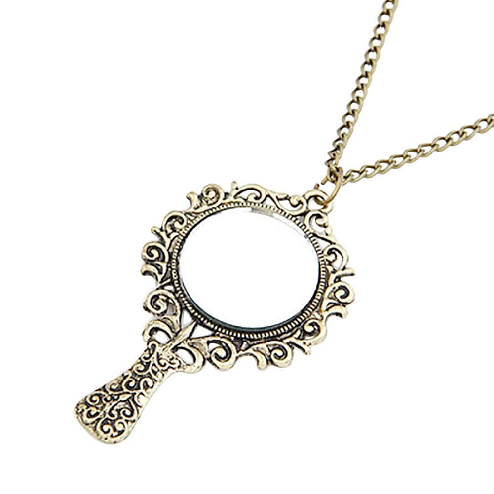 Retro Magic Mirror Long Chain Necklace Mysterious Magic Pendant Who is The Most Beautiful Mirror Mirror of Course You are Durable and Useful