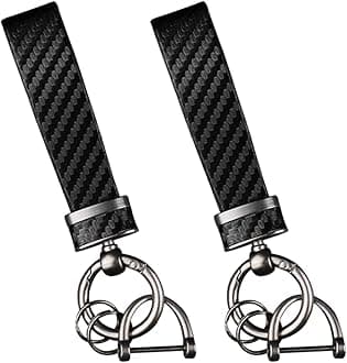 Turcee 2PCS Carbon Fiber Car Keychain Kit,Gift for Men and Women,Quick Release Spring with D-Ring Anti Lost Car Keychain Organizer
