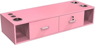 Locking Wall Mount Styling Station, Beauty Barber Spa Equipment, Salon Cabinet Station for Hair Stylist,Bathroom Dresser with 5 Hair Dryer Holders,Pink