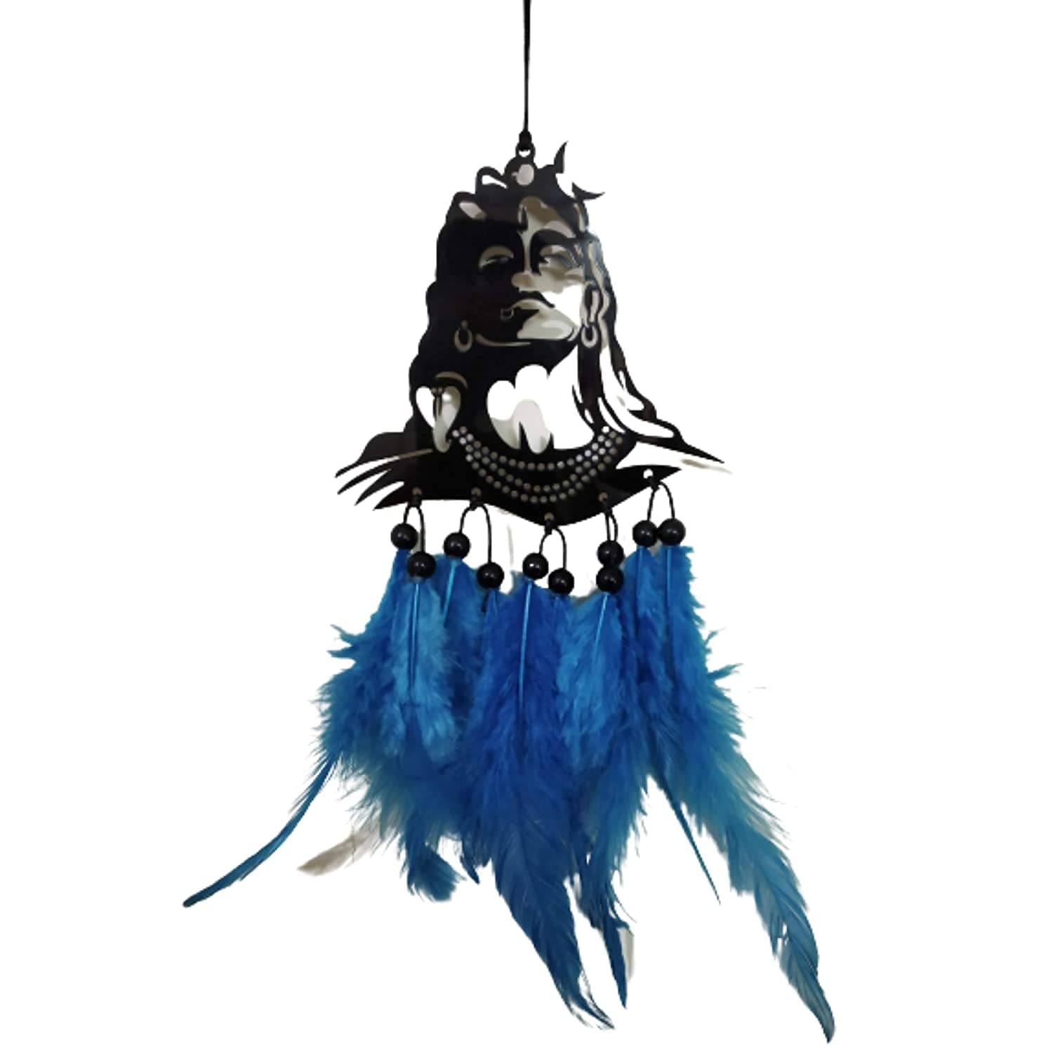 Wall Hanging, Car Front Mirror Hanger, car Rear View Jamar Mirror, Decorative Wall Hanging for Home, Temple Made with Acrylic Material Feathers (Mahadev Blue)