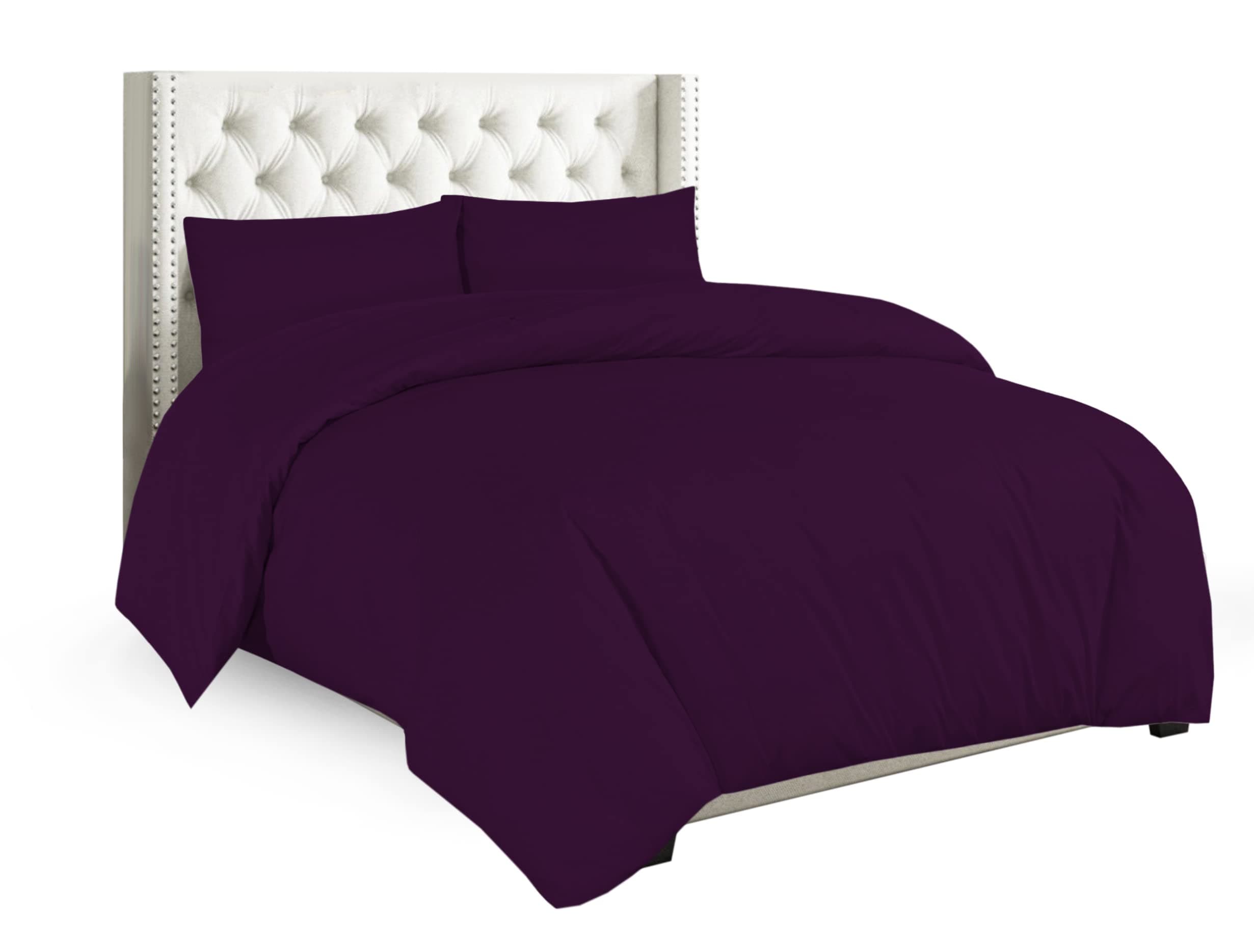 Sapphire Collection Plain Duvet Cover With Pillow Cases Non Iron Percale Quilt Cover Bedding Bedroom Set (Double, Plum)