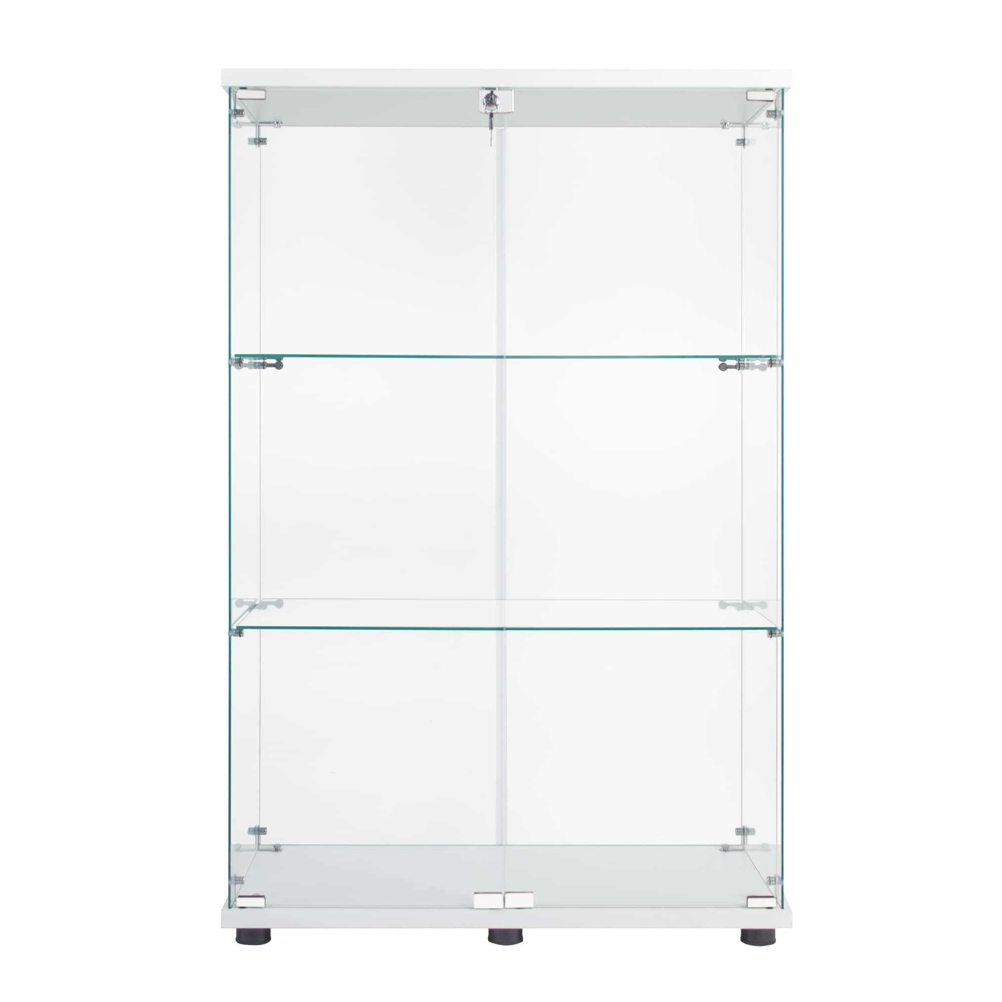 Glass Display Cabinet w/2 Doors 3 Shelves Display Case w/Handles,Locks & Anti-tipping Device,Glass Shelves/Curio Cabinet for Architecture/Model/Toys/Collections Display Floor Standing Eazy to Install