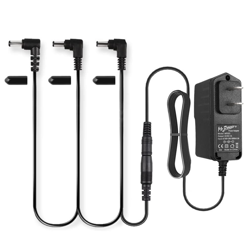 Guitar Effects Power Supply Adapter 9V DC 1A (1000mA) with Daisy Chain Cord Cable and Insulated Cap (9V Adapter + 3 Way Cable)