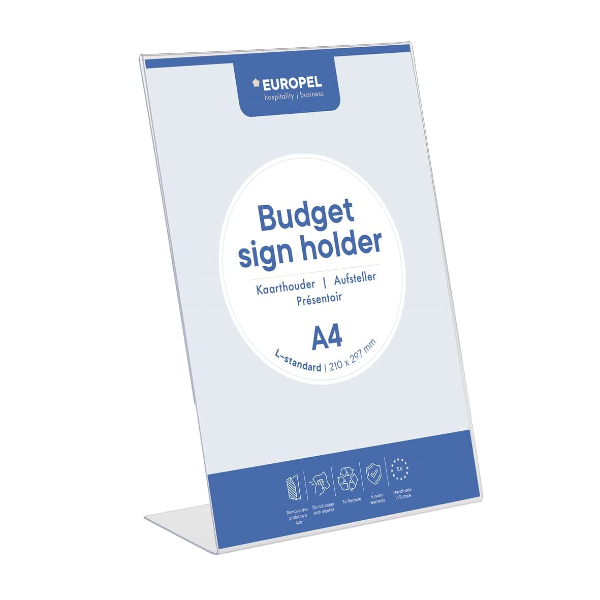 Budget Sign Holder,L-Standard,A4 Size Portrait, Clear Polystyrene 1,5 mm,Menu & Leaflet Display Holder for Restaurants,Hotels,Conference & Reception – Free Standing & Slanted Design
