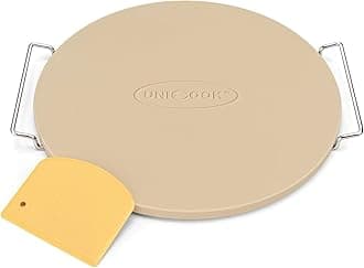 12 Inch Round Pizza Stone for Oven and Grill, Cordierite Bread Baking Stone, Baking Crispy Pizzas, Bread and Cookies, Includes Carry Rack and Dough Scraper
