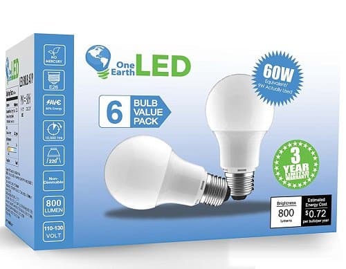 One Earth LED A19-60 Watt Equivalent Soft White (2700K) Light Bulb - 6 Pack [led Light Bulb 5000k] [TCP led Light Bulb] [60 watt Equivalent]