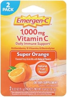 1000mg Vitamin C Powder for Daily Immune Support Caffeine Free Vitamin C Supplements with Zinc and Manganese, B Vitamins and Electrolytes, Super Orange Flavor - 2 Count