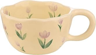 VanEnjoy Ceramic Cup, Cute Coffee Mug, Strawberry Mug, Aesthetic Coffee Mug, Retro Flower Mug, Ceramic Tea, 10oz/300ml for Tea Coffee, Milk and Oatmeal