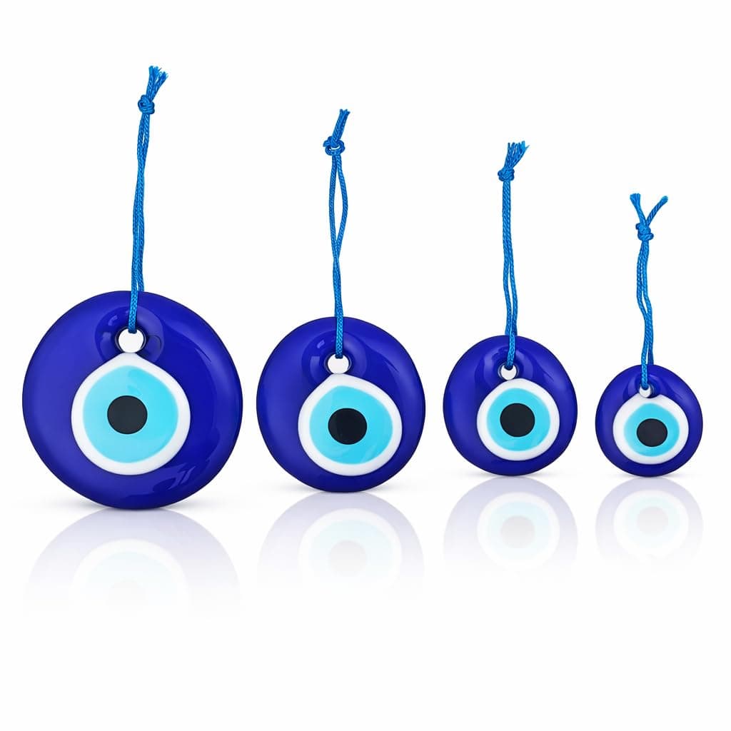 Turkish Evil Eye Decor Ornament Set of 4 - Blue Evil Eye Wall Hanging in a Box - Home Protection Charm Evil Eye Wall Decor - Turkish Nazar Amulet