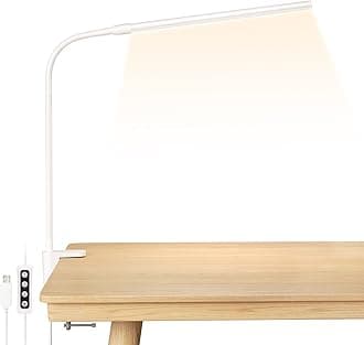 Lepro Desk Lamp Clip on Desk Lamp, Adjustable Flexible, Warm white Natural white and Cool white light, 460 lumens, 10 Brightness, Dimmable USB Clamp Lamp, reading lamp, study lamp for students, White