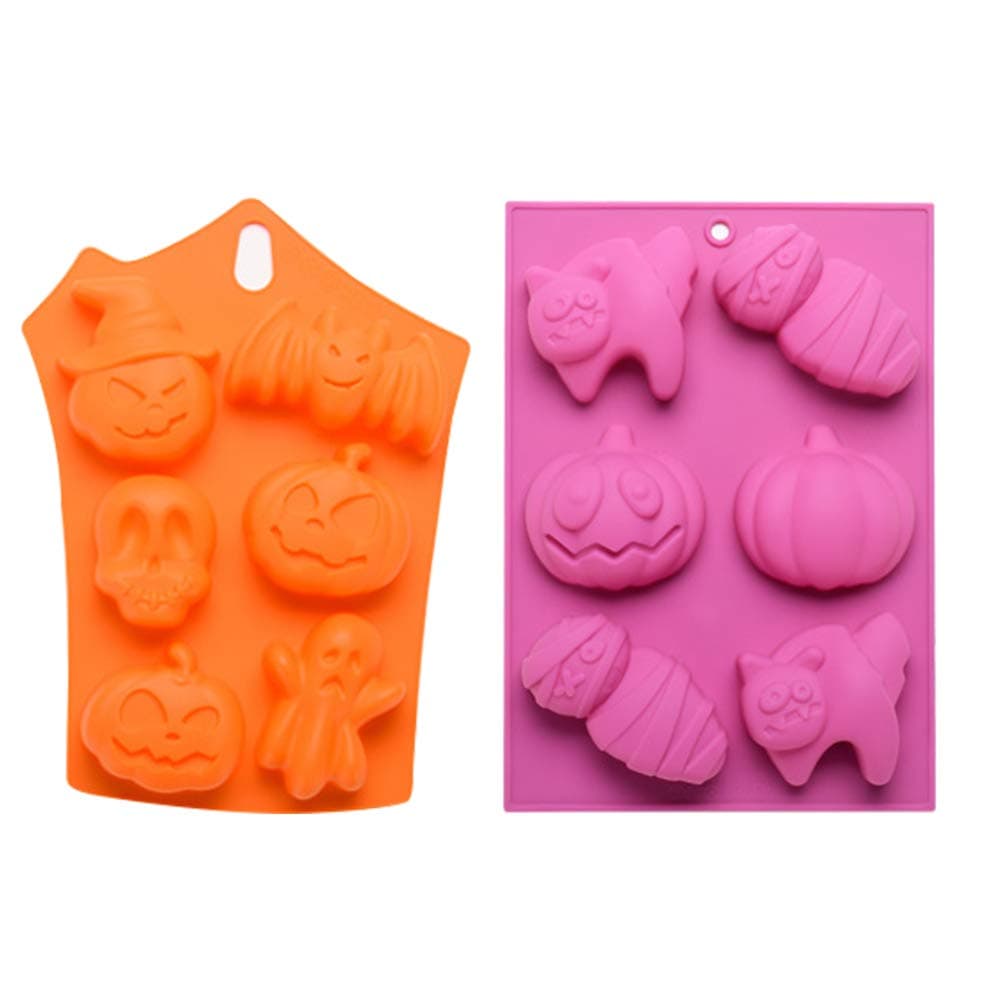 GNGS Halloween Flexible Silicone Molds | Non-stick Baking Molds for Cookie, Chocolate, Cake, Candy | Set of 2, in Orange and Purple