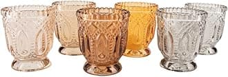 Koyal Wholesale Earth Tone Vintage Glass Candle Holder Set for Votives, Tealights, Boho Home Decor, Weddings, Events, and Table Centerpiece Settings - 3 x 2.75, (Pack of 6)