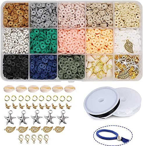 SAPU 2600pcs 6mm Polymer Clay Flat Bead Vinyl Disc Beads Handmade Beads Disk Flat Round Bead Loose Spacer Beads for Bracelet Earring Necklace Jewelry Making