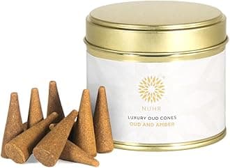 HOME Incense Cones Oud & Amber Luxury / 20 Strong Scented Cones/Bakhoor alternative/Lasting Fragrance Aroma Natural Authentic Agarwood for Aromatherapy, Meditation & Stress Relief Refreshing