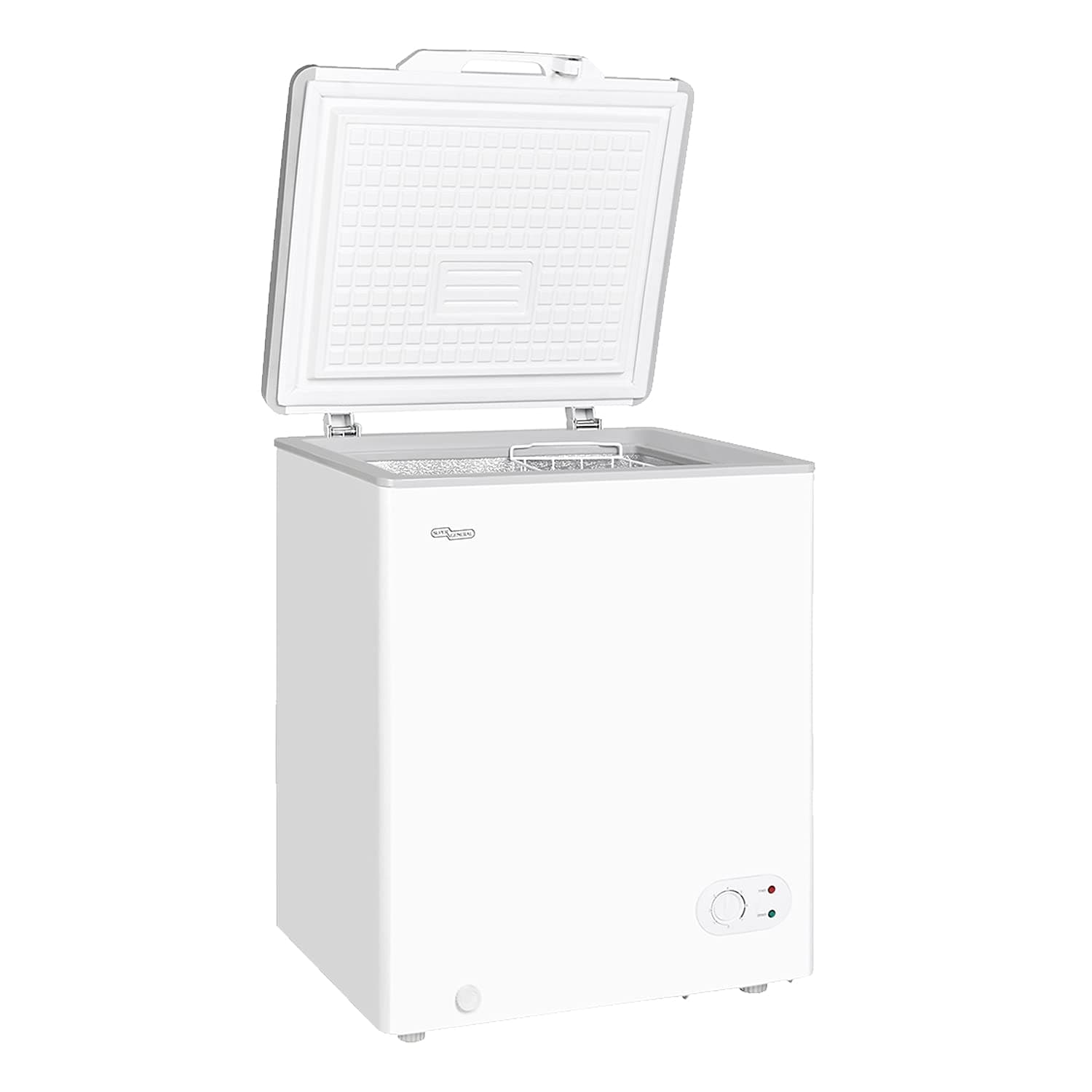 Super General Chest-Freezer 150 Liter Gross Volume SGF155H, Compact Deep-Freezer with Storage-Basket, Lock & Key, Wheels, 63.2 x 56.5 x 83.5 cm, White, 1 Year Warranty