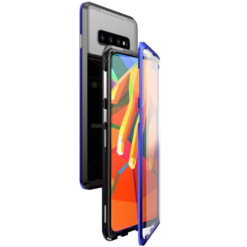 JoyCube For Samsung S10 Plus Case [360° Full Body Cover] Magnetic Adsorption With Built-in Screen Protector [Front & Back Of Clear Touchable HD Tempered Glass] Rugged Metal Protection(Black/Blue)