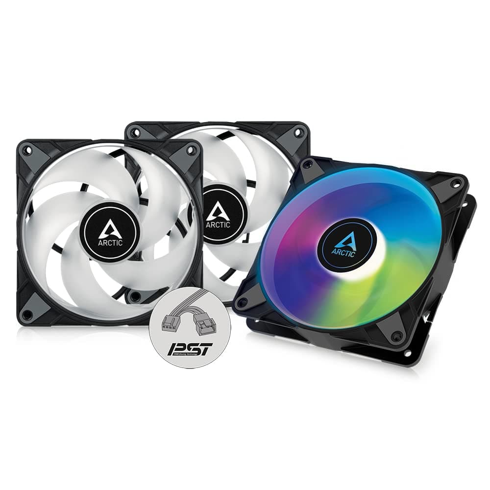 P12 PWM PST A-RGB (3 Pack) - 120 mm PWM case Fan Optimized for Static Pressure, case Fan, semi-Passive: 0-2000 RPM, 5V 3 pin ARGB LED, Single Fan - Black, ACFAN00232A