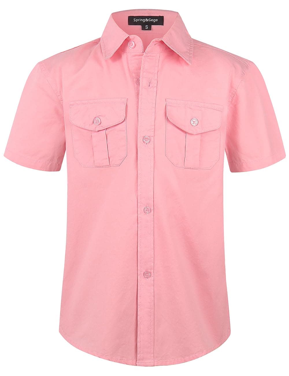 Spring&Gege Boys Western Short Sleeve Button Down Shirt Soft Cotton with Two Chest Pockets Solid (5-14 Years)
