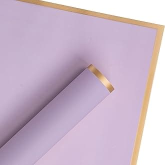 Loveinside 20 Sheets Flower Wrapping Paper - Gold Edge Waterproof Floral Bouquet Wrapping Paper - Florist Supplies Packaging Paper for Birthday, Wedding and DIY Crafts - Light Purple
