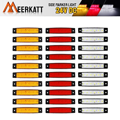 Meerkatt 3.8 Inch 6 LED Thin Line 10 Amber 10 Red 10 White Lamp Front Rear Fender Brake Side Marker Light Sealed Truck Bus Trailer RV Lorry Van Boat 24V DC TK24