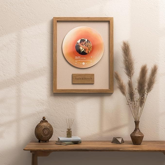 Personalized Record Wall Art | Custom Music Gift for Boyfriend, Husband, or Him | Unique Anniversary, Wedding, or Birthday Gift for Music Lovers (Light Brown)