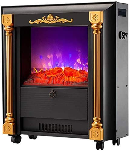 MISTLI Free Standing Electric Fireplace Stove - 3D Realistic Flame Effect - 1000W / 2000W Room Heater - 2 Heat Settings - Fireplaces with Movable Casters