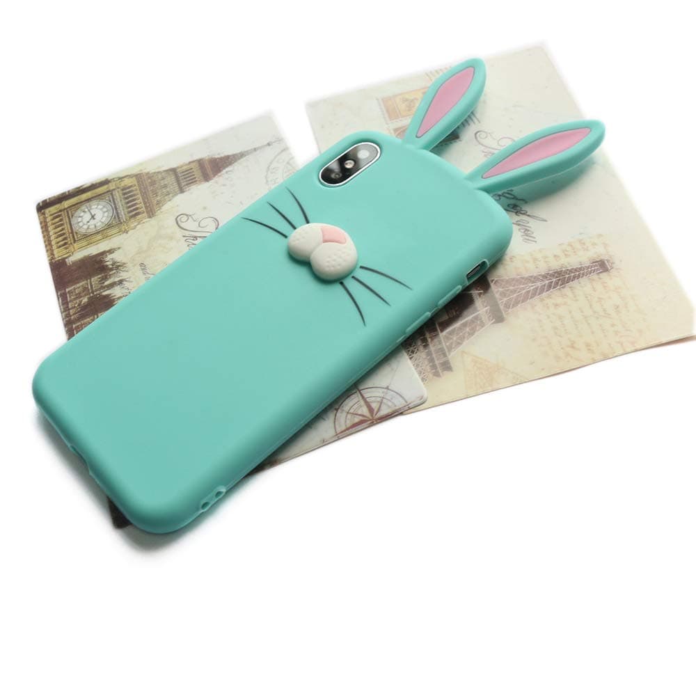 we3Dcell Cute Rabbit Bunny Ears 3D Nose Soft Silicone Case Cover for iPhone Xs MAX (Green)