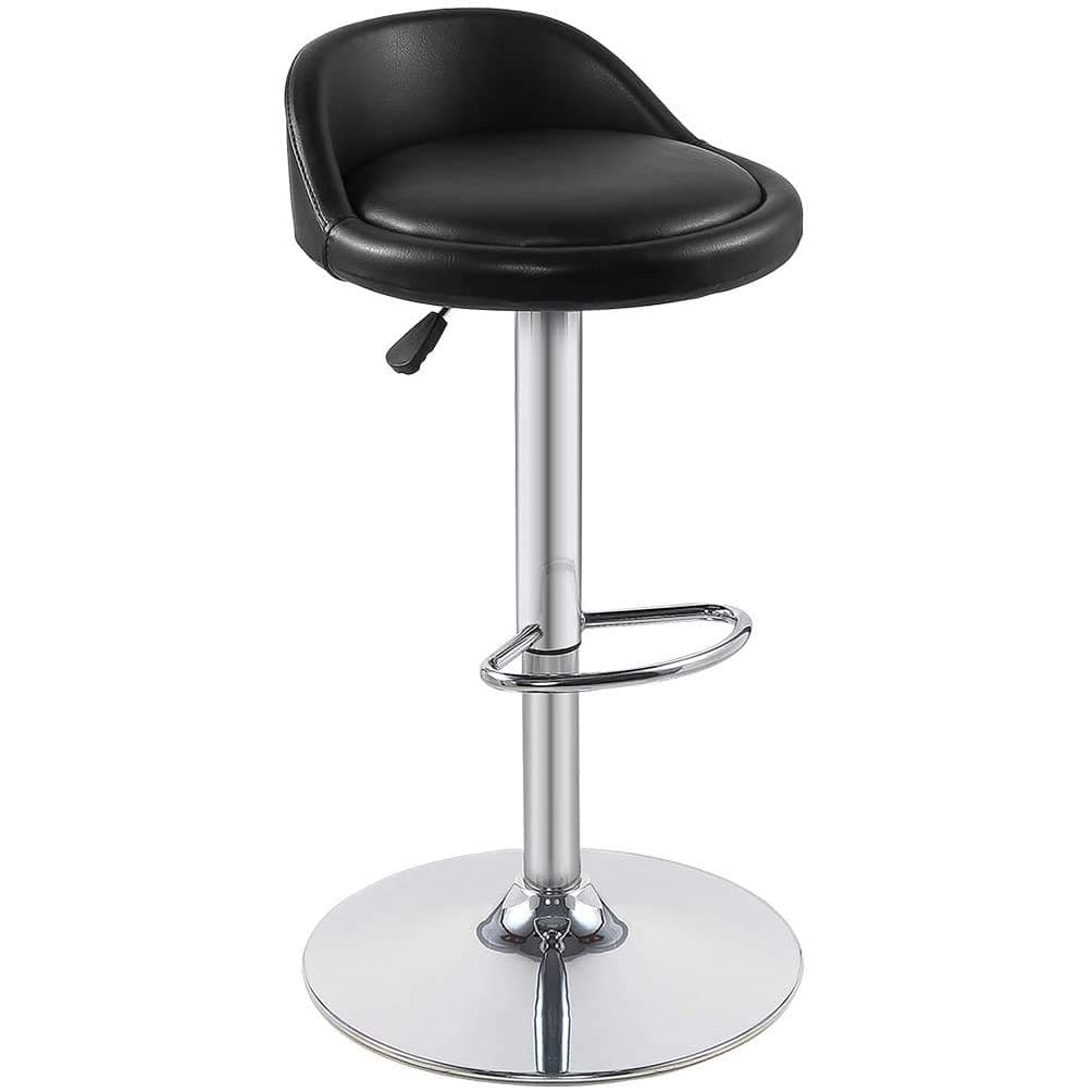 ALRM PU Leather Round Bar Stool with Back Rest Height Adjustable Swivel Pub Chair Home Kitchen Bar stools Backless Stool with Footrest (C-Black)