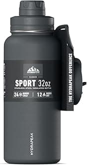 Hydrapeak 32oz Sport Insulated Water Bottle with Straw & Chug Lid, Leak & Spill Proof, Keeps Drinks Cold for 24 Hours, Hot for 12 Hours, Premium Stainless Steel Water Bottles (32oz, Grey Matter)