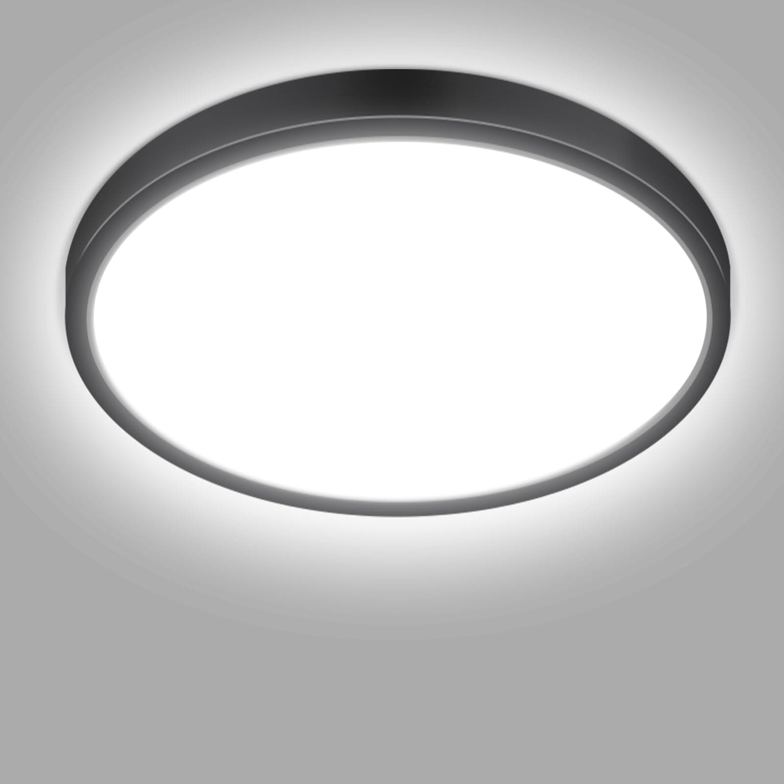 hepside Bathroom Light, 3000K/4000K/6500K 3 Color Temperature LED Ceiling Light, 15W 1500LM, IP54 Waterproof, Round, Small, Modern, Flush Ceiling Light for Bathroom, Kitchen, Bedroom, Black