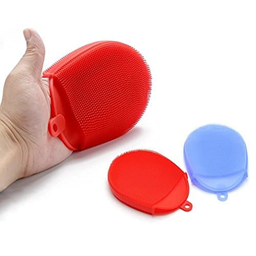 Silicone Kitchen Scrubber, Baby Bath Brush, Oven / Hot Pot Mitts, [Antibacterial] Gulee 2Pack Dish Washing Kitchen Sponge Soft Scrubber Brush for Shower, Massage, Face Body Cleaning, Glove Design