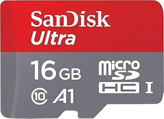 Ultra 16 GB microSDHC Memory Card + SD Adapter with A1 App Performance Up to 98 MB/s, Class 10, U1 , Red