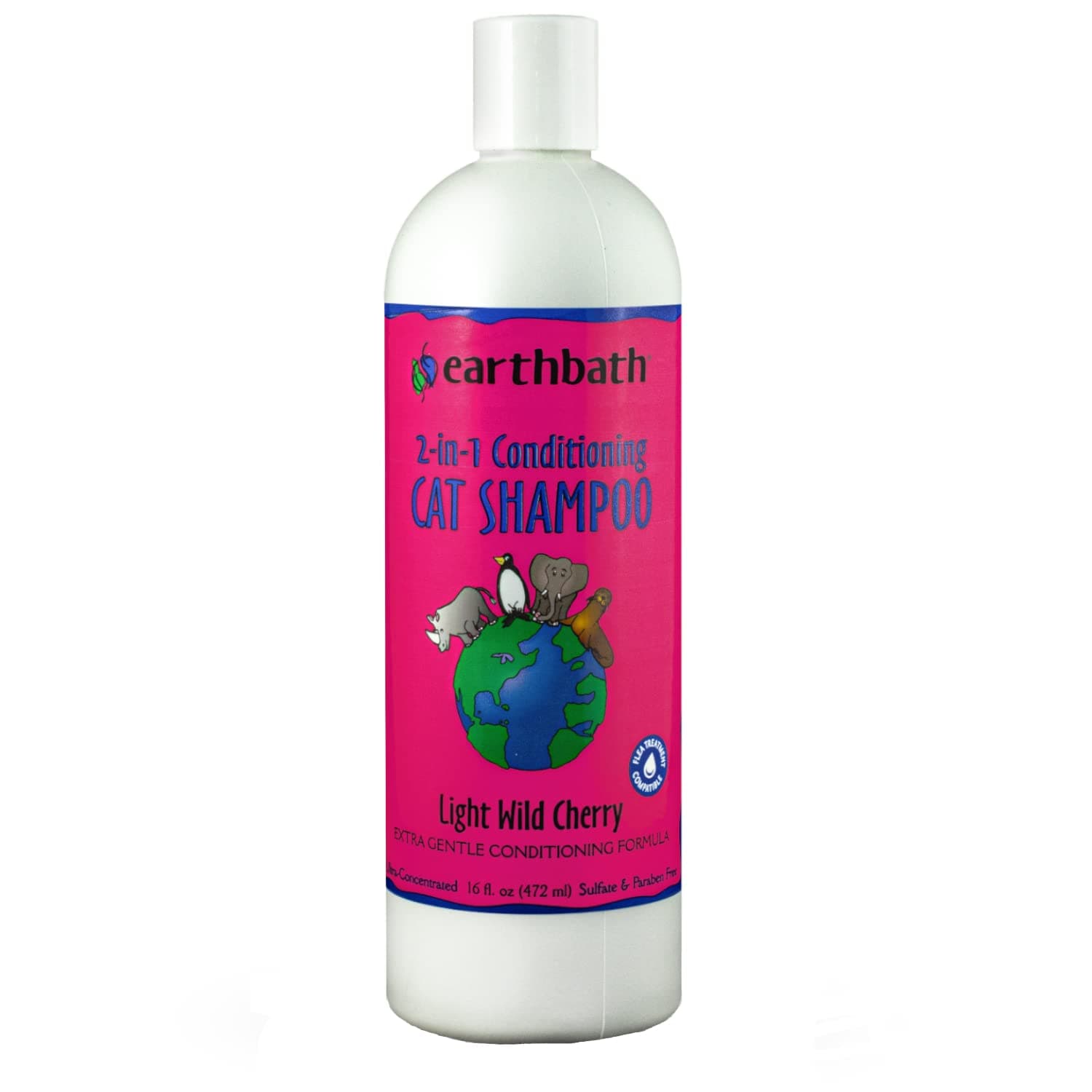 earthbath 2-in-1 Conditioning Cat Shampoo - Extra Gentle Conditioning Formula, pH-Balanced, Neutralizes Odours, Hydrates Skin & Coat, Aloe Vera, Light Wild Cherry, Pint - 472ml
