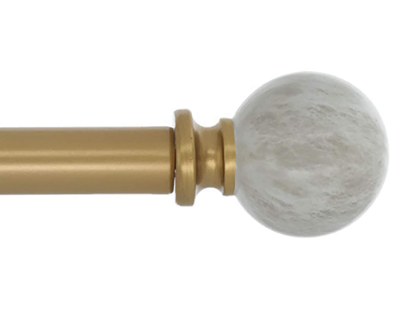 Meriville 1-Inch Diameter Single Window Treatment Curtain Rod, Spanish White Marble Ball Finial, 28-inch to 48-inch Adjustable, Royal Gold
