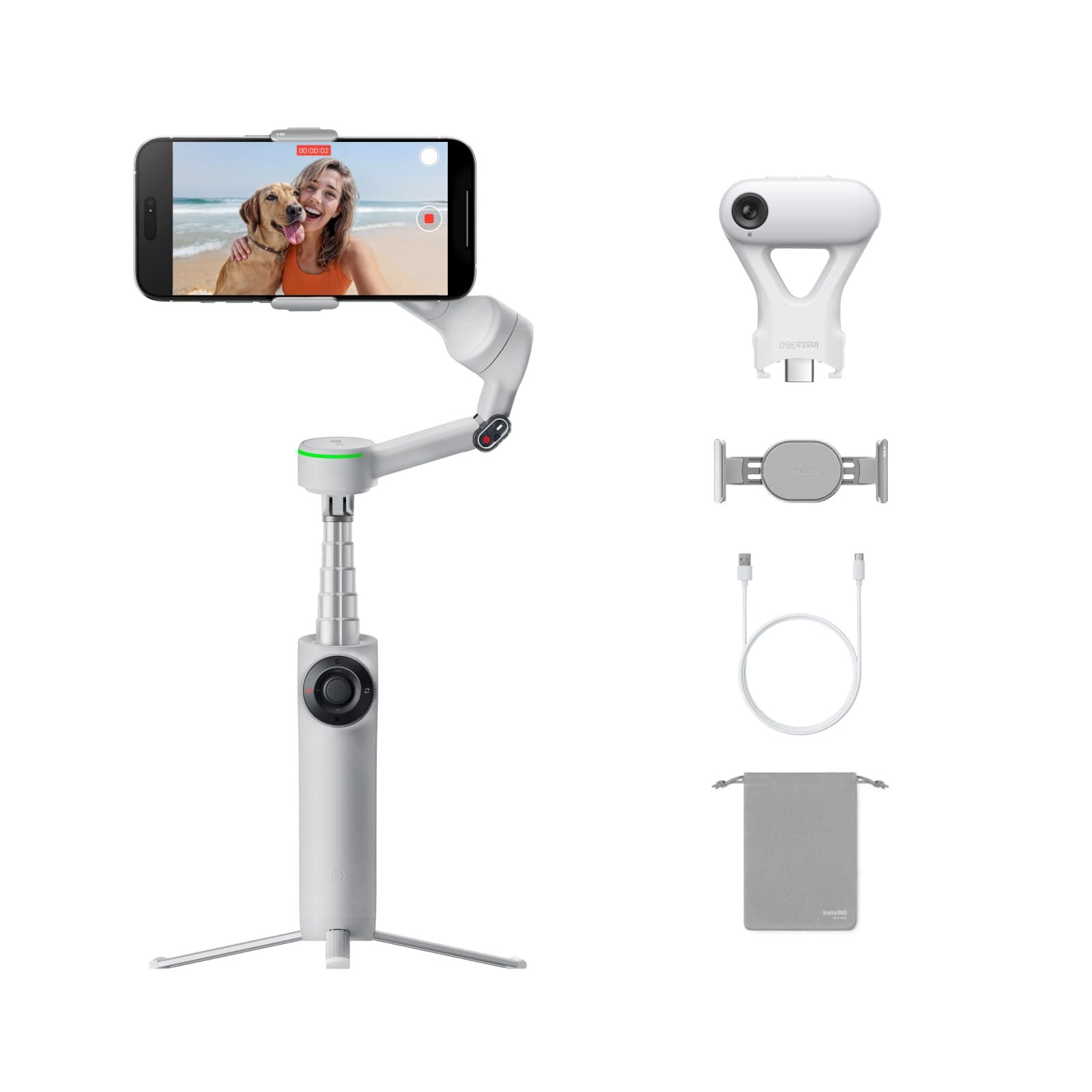 Flow 2 Pro AI Tracker Bundle Grey - Industry-First AI Phone Gimbal with Apple DockKit, Pioneering 360º Pan Tracking, Free Tilt, Built-in Tripod/Selfie Stick, Portable Vlog/Travel Stabilizer