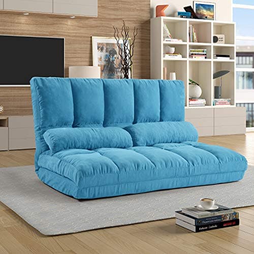 Harper & Bright Designs Double Chaise Lounge Sofa Floor Couch and Sofa with Two Pillows, Blue
