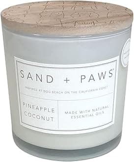 Sand + Paws Scented Candle - Pineapple Coconut - Additional Scents and Sizes –Luxurious Air Freshening Jar Candles Neutralize pet Odors and Enhance Home décor – 100% Cotton Lead-Free Wicks - 21 oz