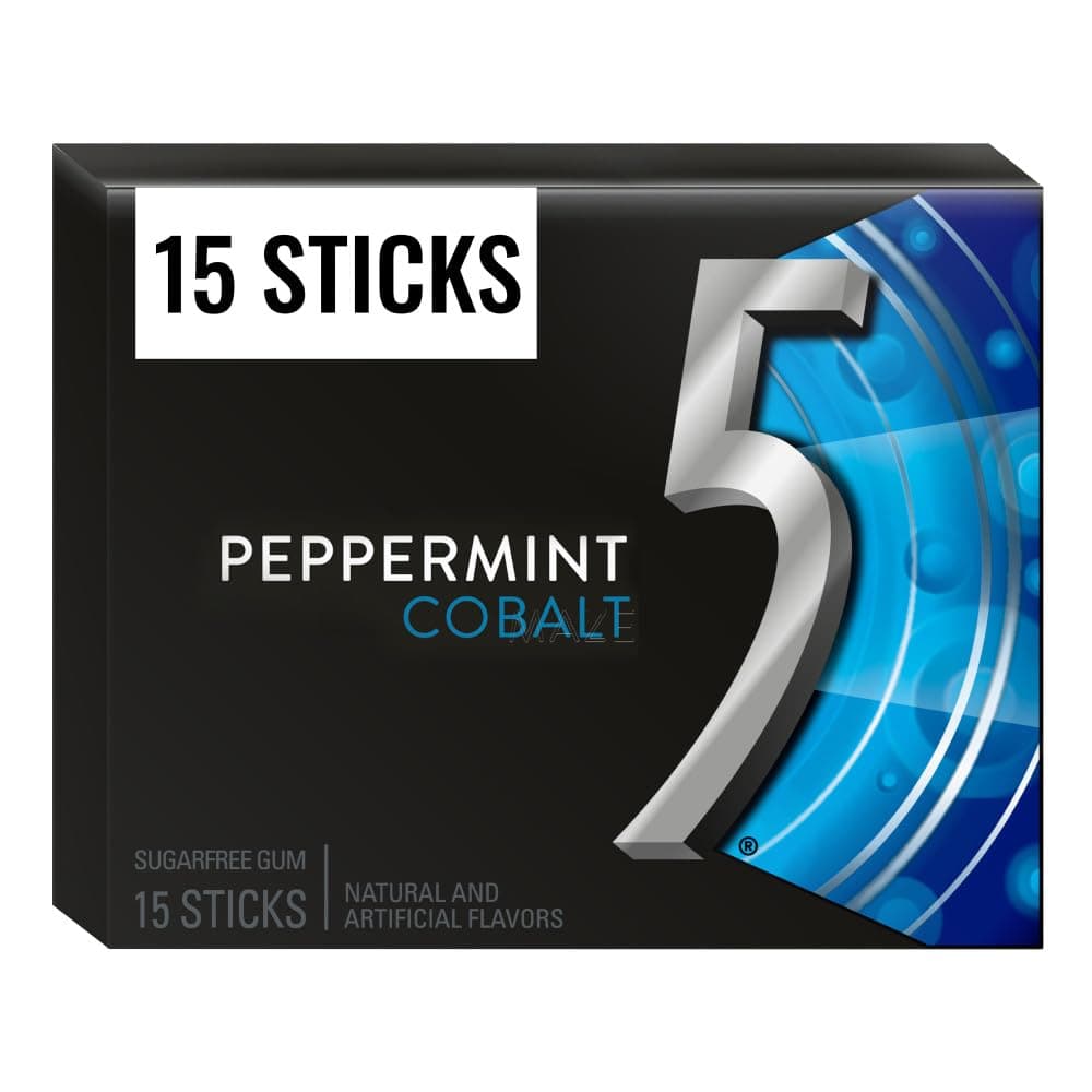 5 Gum Peppermint Cobalt Sugarfree Gum, 15 Count Single Pack