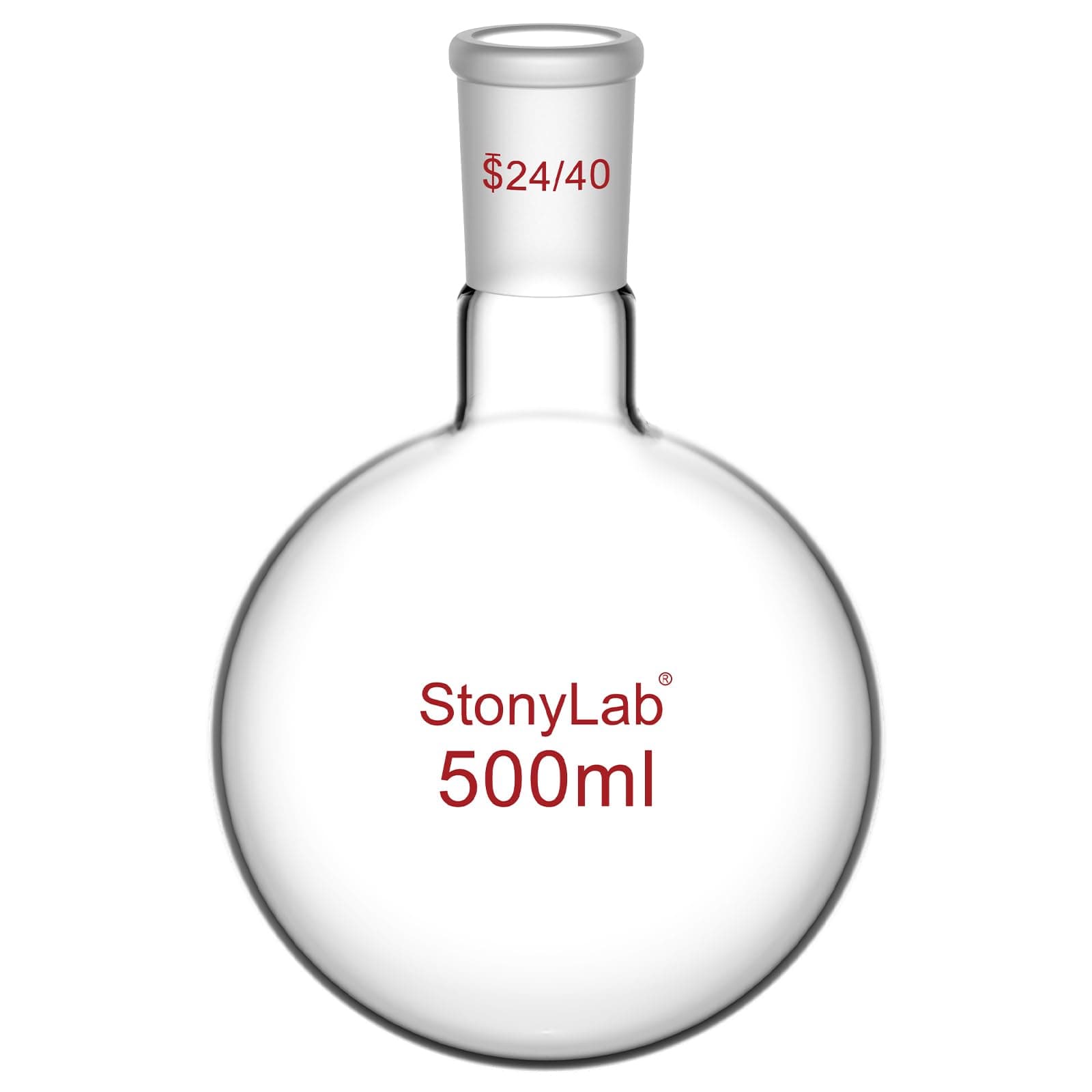 StonyLab Glass 500ml Heavy Wall Single Neck Round Bottom Flask RBF, with 24/40 Standard Taper Outer Joint – 500ml