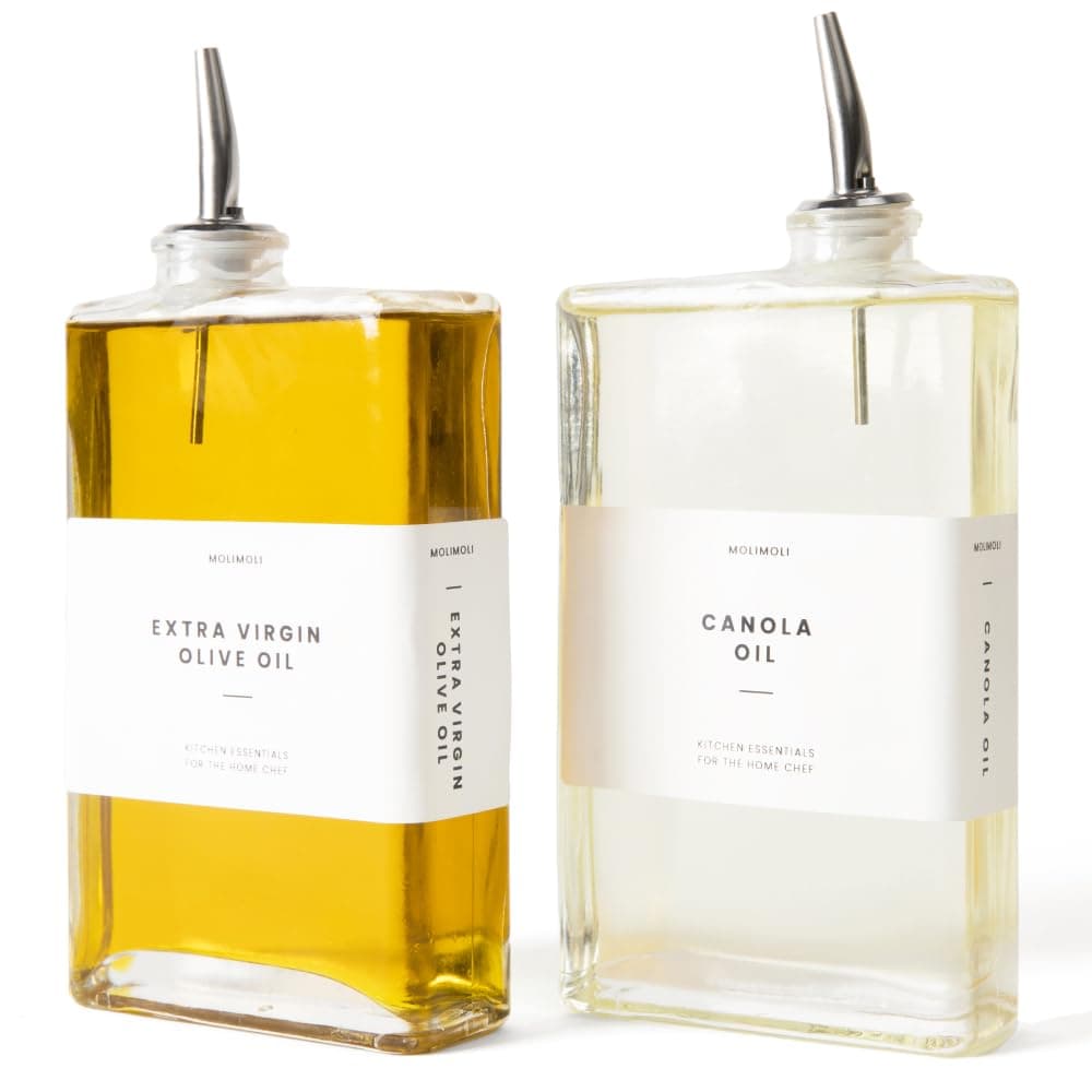 Olive Oil Dispenser Bottle for Kitchen, Automatic Pourer, Glass Thin Bottle Dispenser for Kitchen, Olive Oil Cruet, | Set of 2 - Silver