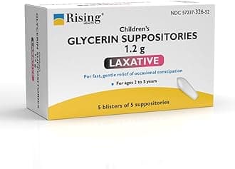 Rising Health - Fast Relief Medicated Laxative Suppositories for Kids - Rectal Use Only, Children's Glycerin 1.2 g - Gentle & Quick Constipation Relief (25 Count, 25, Count)